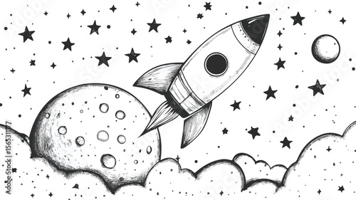Friendly Rocket Soars Through Space - Futuristic Spacecraft Exploration