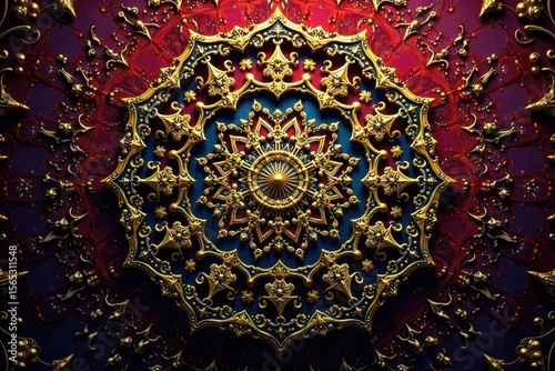 Intricate gold mandala on rich, deep Islamic-inspired background , detail, mandala, graphic