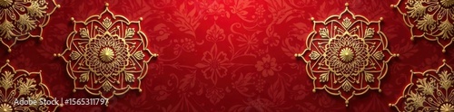Intricate red gold mandala, arabesque pattern Islamic wedding background , culture, detail, luxury
