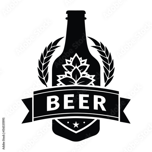 Premium Beer Bottle Label Design with Wheat and Hops