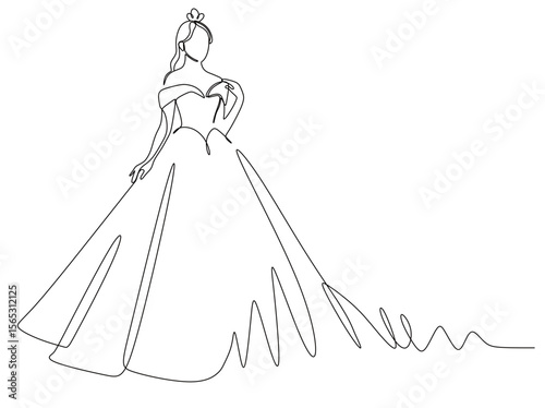 continuous line art of a woman wearing a wedding dress. vector illustration of a wedding dress. wedding concept.
