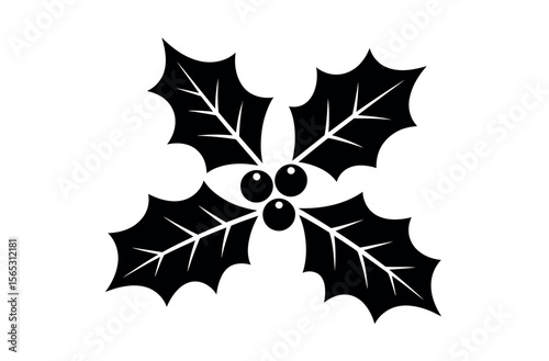 Elegant black and white holly sprig graphic.