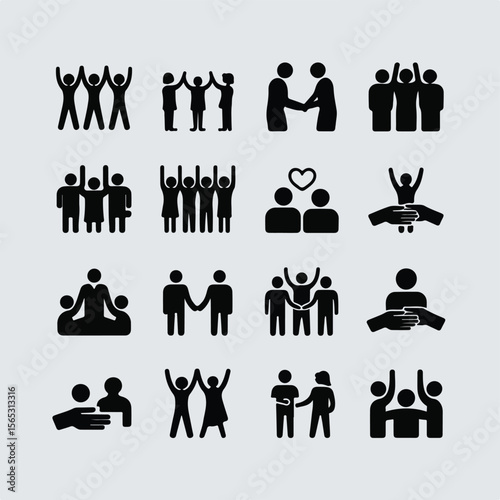 Community and Teamwork Icons – Bold Monochrome Vector Set