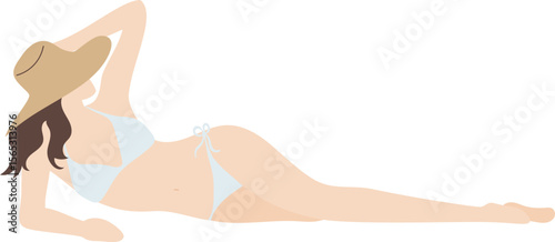 Sunbathe Woman in Bikini illustration. Element Summertime