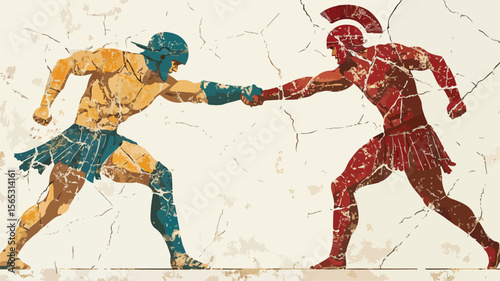 Ancient Greek Roman Fighters Antique Scene Warriors Battle History Art