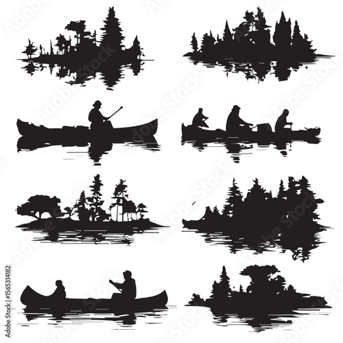 set of silhouettes of boats