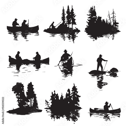 set of silhouettes of boats