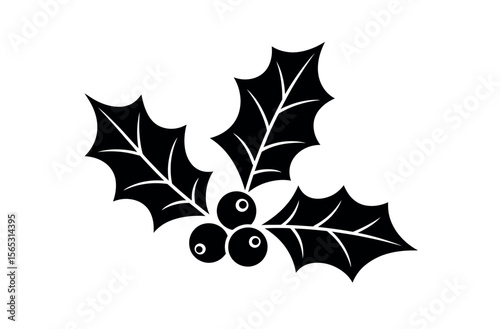Elegant black and white holly sprig graphic.