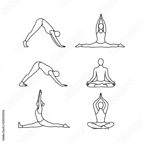 Yoga Poses Outlined on White Background exercise stretching