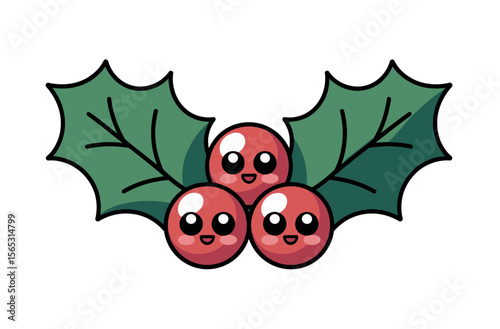 Cute Christmas Holly Berries with Cartoon Eyes