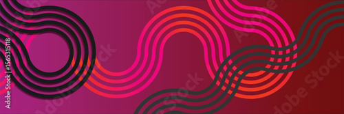 Modern pink abstract horizontal banner background with glowing geometric lines. Suitable for covers, brochures, presentations, pamphlets. vector
