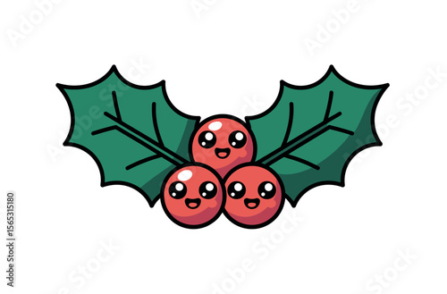 Cute Christmas Holly Berries with Cartoon Eyes