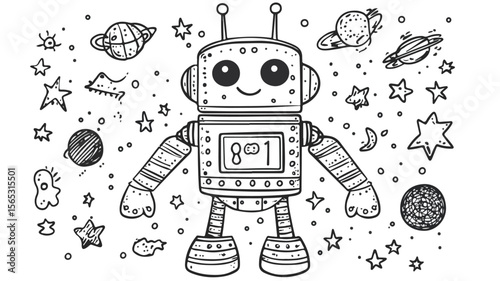 Friendly Robot Coloring Page for Kids