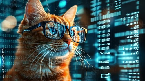 Geek Cat: Code-Gazing Feline in Digital Realm