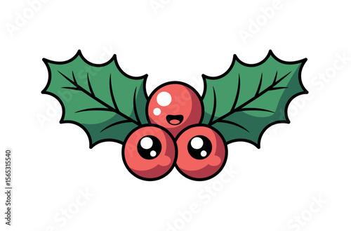 Cute Christmas Holly Berries with Cartoon Eyes