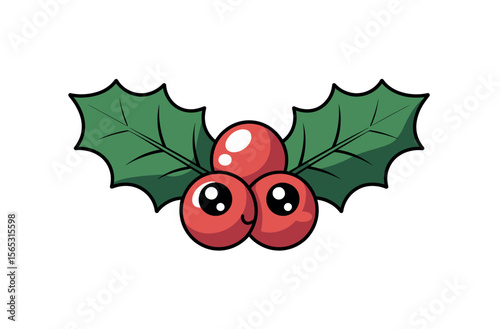 Cute Christmas Holly Berries with Cartoon Eyes