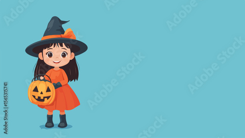 Adorable Little Girl in Halloween Costume, Trick or Treating Fun for Kids