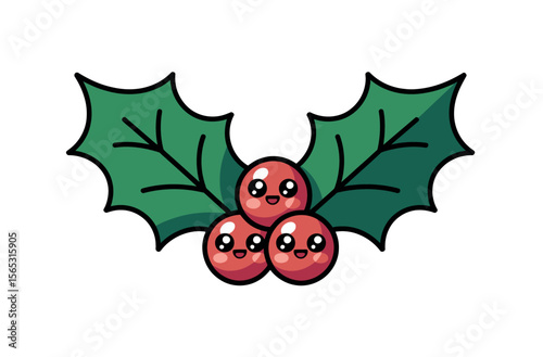 Cute Christmas Holly Berries with Cartoon Eyes