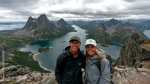 Young Adventurers on Mountain Peak with Scenic View