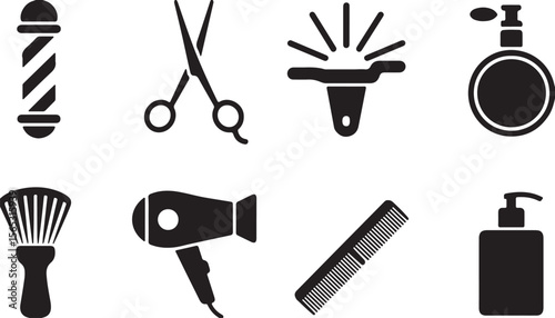 Barbershop Icons Hairdressing Tools and Equipment Silhouettes