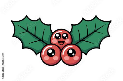 Cute Christmas Holly Berries with Cartoon Eyes