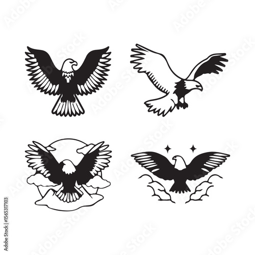 Eagle silhouettes with wings spread