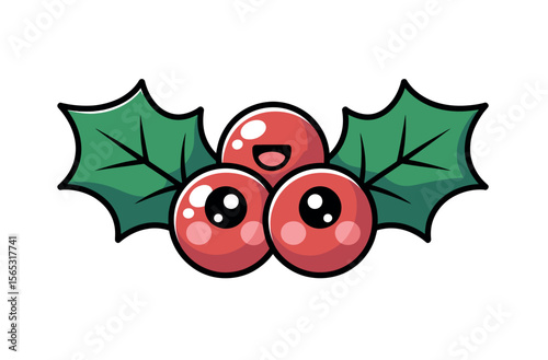 Cute Christmas Holly Berries with Cartoon Eyes
