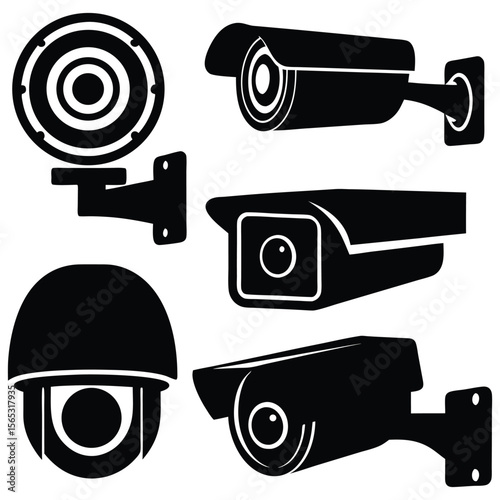 Security cameras in a vector format displaying home safety and surveillance, excellent for security system presentations and personal protection.