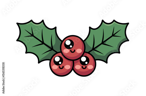 Cute Christmas Holly Berries with Cartoon Eyes