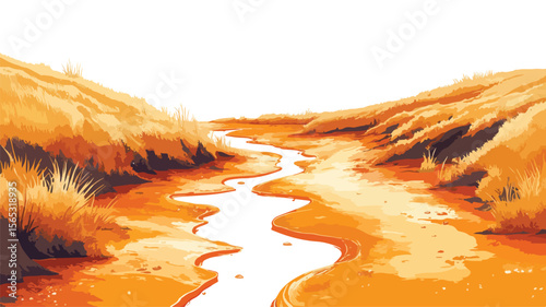 Orange Industrial Runoff Flows in Water - Environmental Pollution Concept