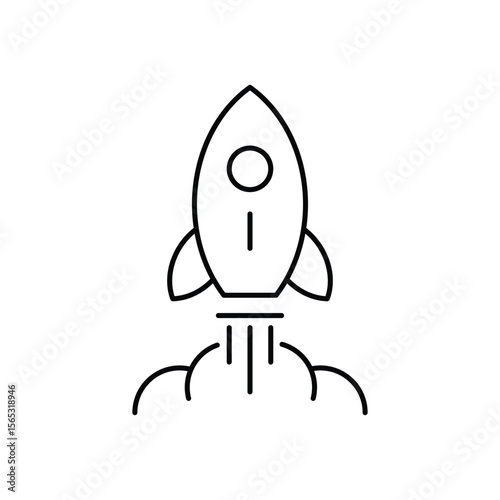 Rocket launch startup innovation boost concept icon vector illustration for business mission success progress strategy development minimal line art.