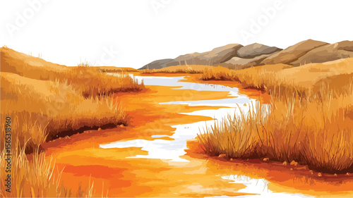 Orange Industrial Runoff Flowing in Water: Environmental Pollution Concept