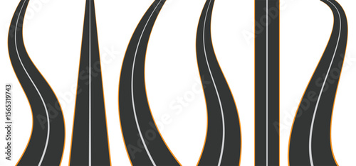 Set of curved and straight roads