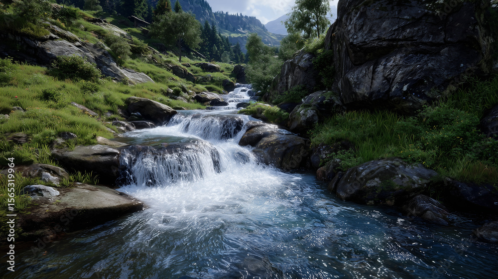 Fototapeta premium Beautiful waterfall flowing in the middle of mountain.