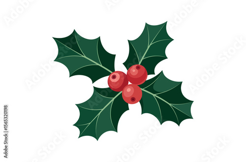 A simple, stylized graphic of a holly sprig with leaves and berries.