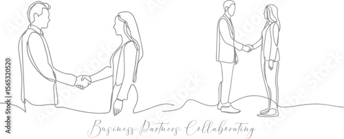 Business Partners Shaking Hands Business Collaborating Minimalist Icon Concept Continuous One Line Drawing Editable Stroke