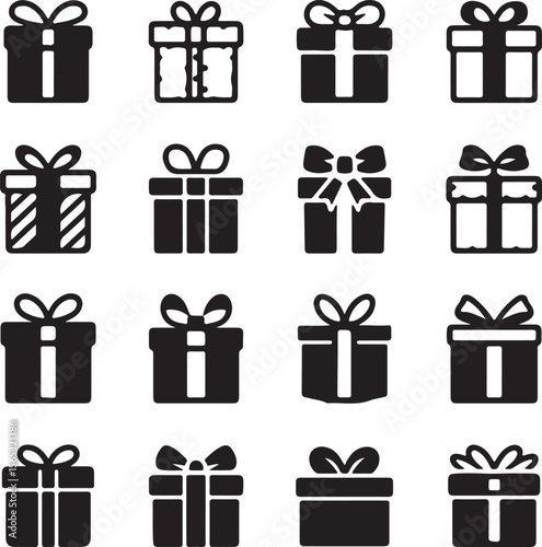 Collection of Gift Box Icons  Black and White Present Illustrations for Design