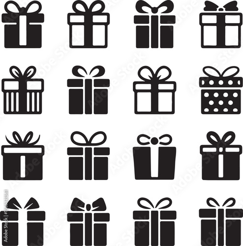 Collection of Simple Black and White Gift Box Icons