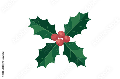 A simple, stylized graphic of a holly sprig with leaves and berries.
