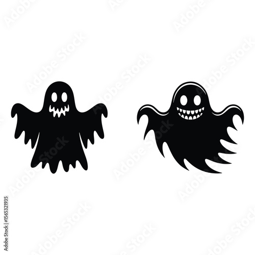 Two Black Ghost Silhouettes on White Background ghosts