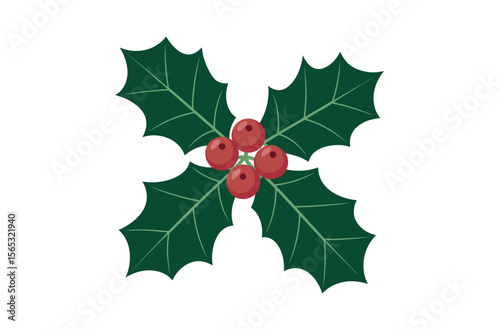 A simple, stylized graphic of a holly sprig with leaves and berries.