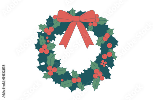 Festive Christmas Holly Wreath with Red Bow
