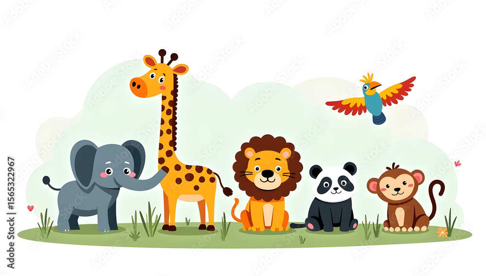 Naklejka premium Jungle Animals Set with Cute Elephant