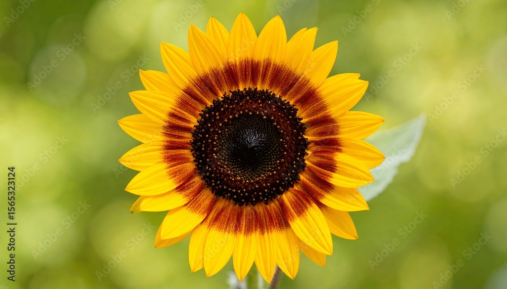 Fototapeta premium Sunflower Blooming in Natural Garden with Green Bokeh Background – Close Up