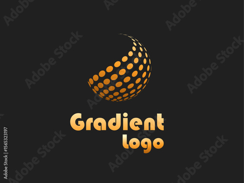 gradient, logo design, modern logo, minimalist, branding, icon, spherical, 3D effect, dotted pattern, golden color, vibrant, professional, creative, abstract, stylish, geometric design