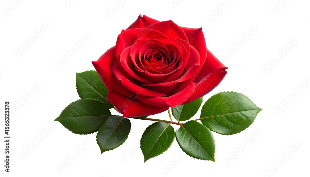 Fototapeta premium Single Red Rose Isolated on White Background