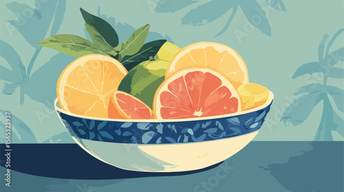 Fresh Fruits Bowl Flat Vector Illustration
