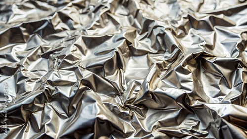 Abstract Metallic Surface Texture Shimmering Wrinkles and Folds of Gleaming, Light-Reflecting Material