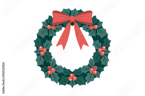 Festive Christmas Holly Wreath with Red Bow