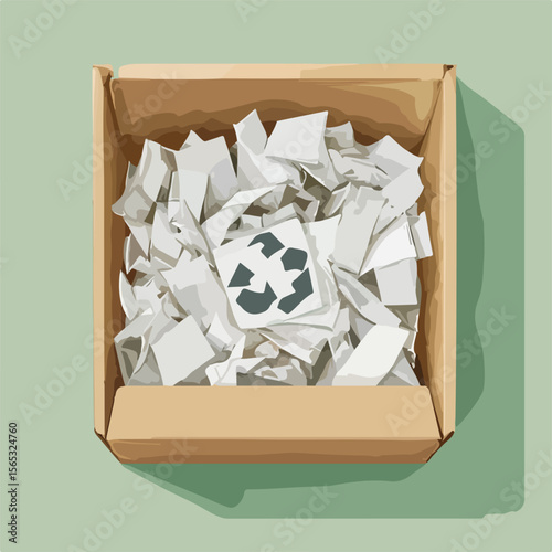 Box of Waste Paper for Recycling Vector Illustration